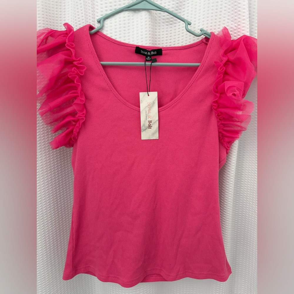 Stylish Pink Ruffle Sleeve Blouse